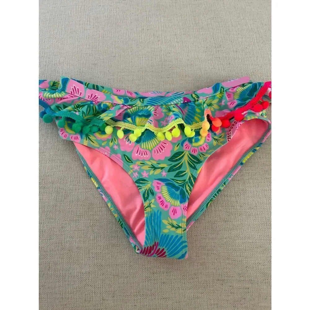 Beach Lingo 2 Piece Swimsuit Floral Pink Tropical Bikini,  Size 12 Girls NWOT